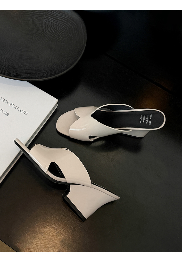 Sandal cao gót nữ hở mũi quai ngang da thật gót 8 cm — màu nâu, màu đen, màu trắng chi tiết 11