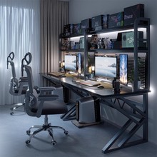 网吧桌台式电脑桌洞洞板电竞房家用书桌书架一体桌小户型网咖桌子