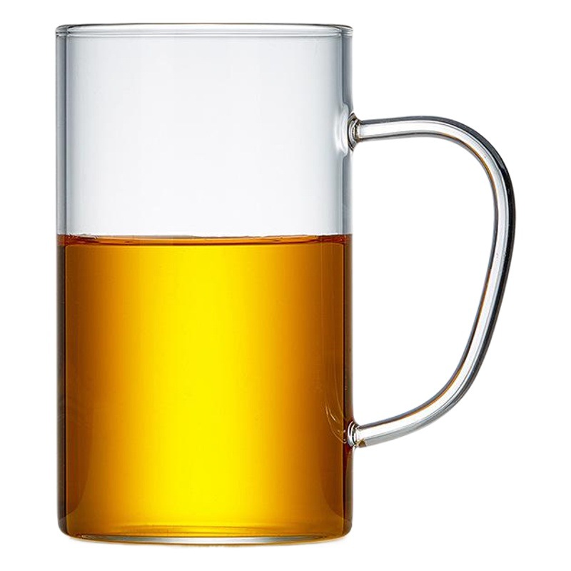 En stock vidrio borosilicato de una sola capa taza de borosilicato taza de tubo recto con mango de vidrio taza de té fábrica al por mayor