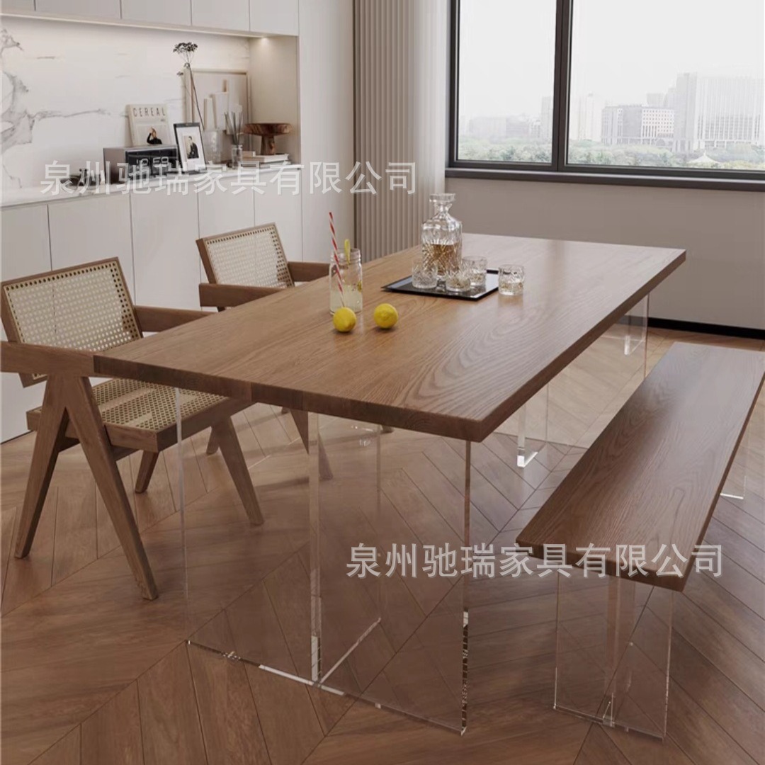Nordic style North American ash suspended desktop transparent acrylic foot dining table home multi-person dining solid wood table