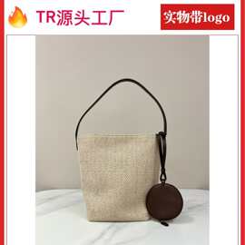 高版肉家park tote亚麻拼咖中号水桶包 褶皱云朵包单肩斜挎包