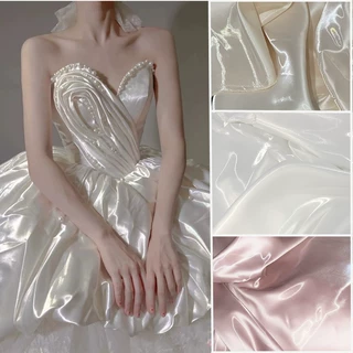 闪光水晶丝缎光滑礼服缎面丝绸水光婚纱液态金属硬挺布料设计面料