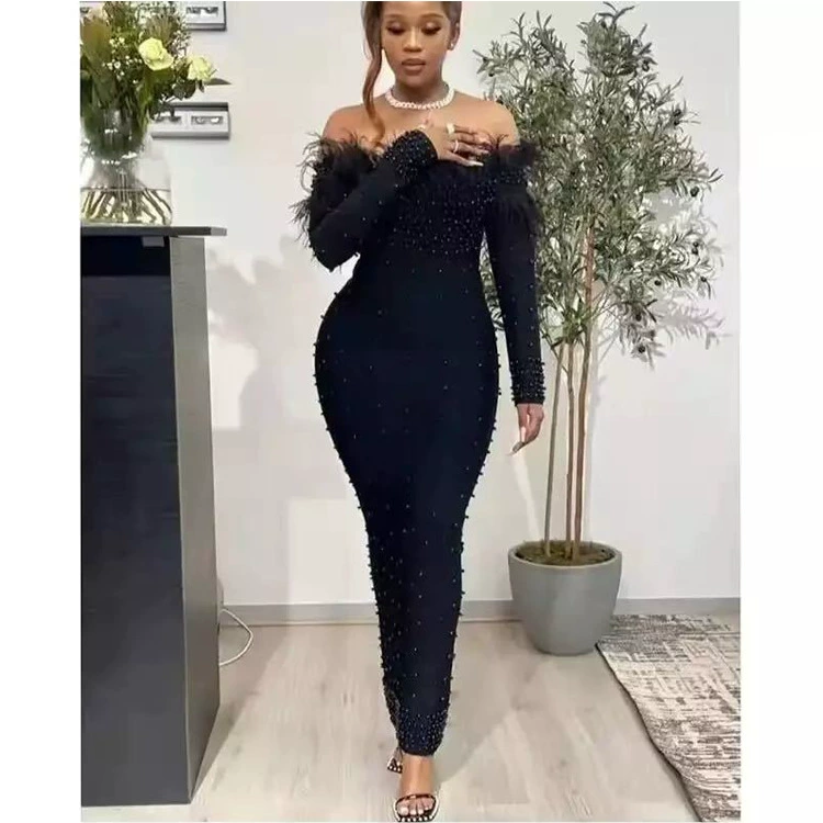 Весеннее и летнее трансграничное женское европейское и американское платье амазонка бисер бедра сексуальное вечернее платье длинное платье свадебное платье