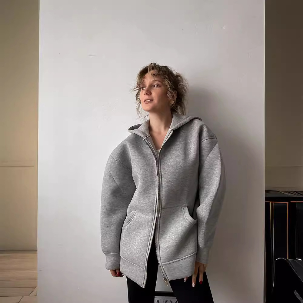 Women's Clothing autumn and winter hooded long sleeved jacket zipper basic jacket new women's casual sweatshirt_voghion.com