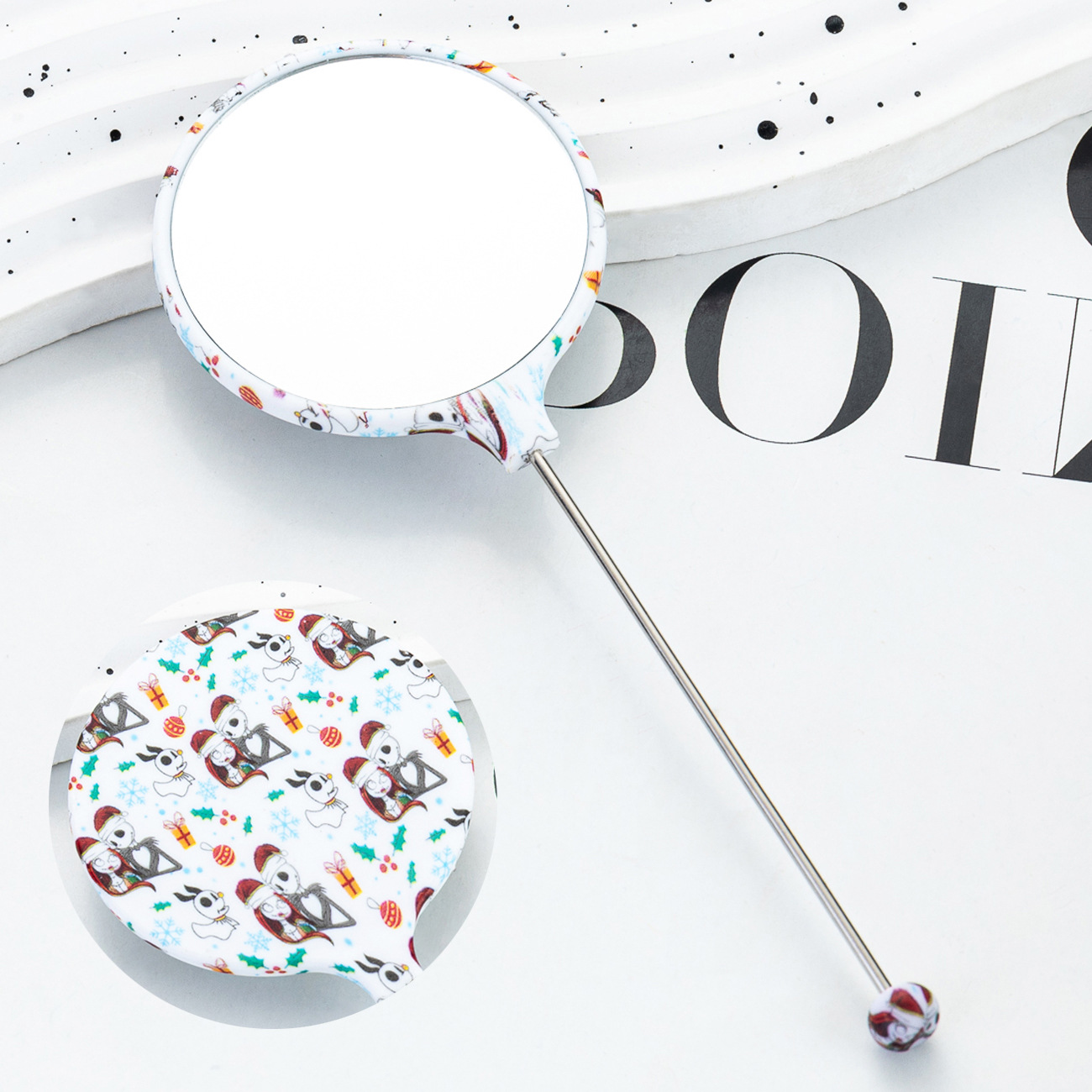 Diy Navidad patrón de Halloween espejo de maquillaje de mano espejo de maquillaje portátil de plástico un solo lado espejo de maquillaje portátil