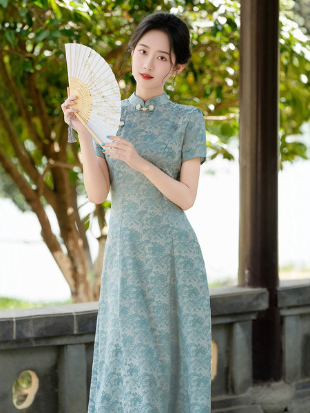 Summer lightweight retro long elegant cheongsam
