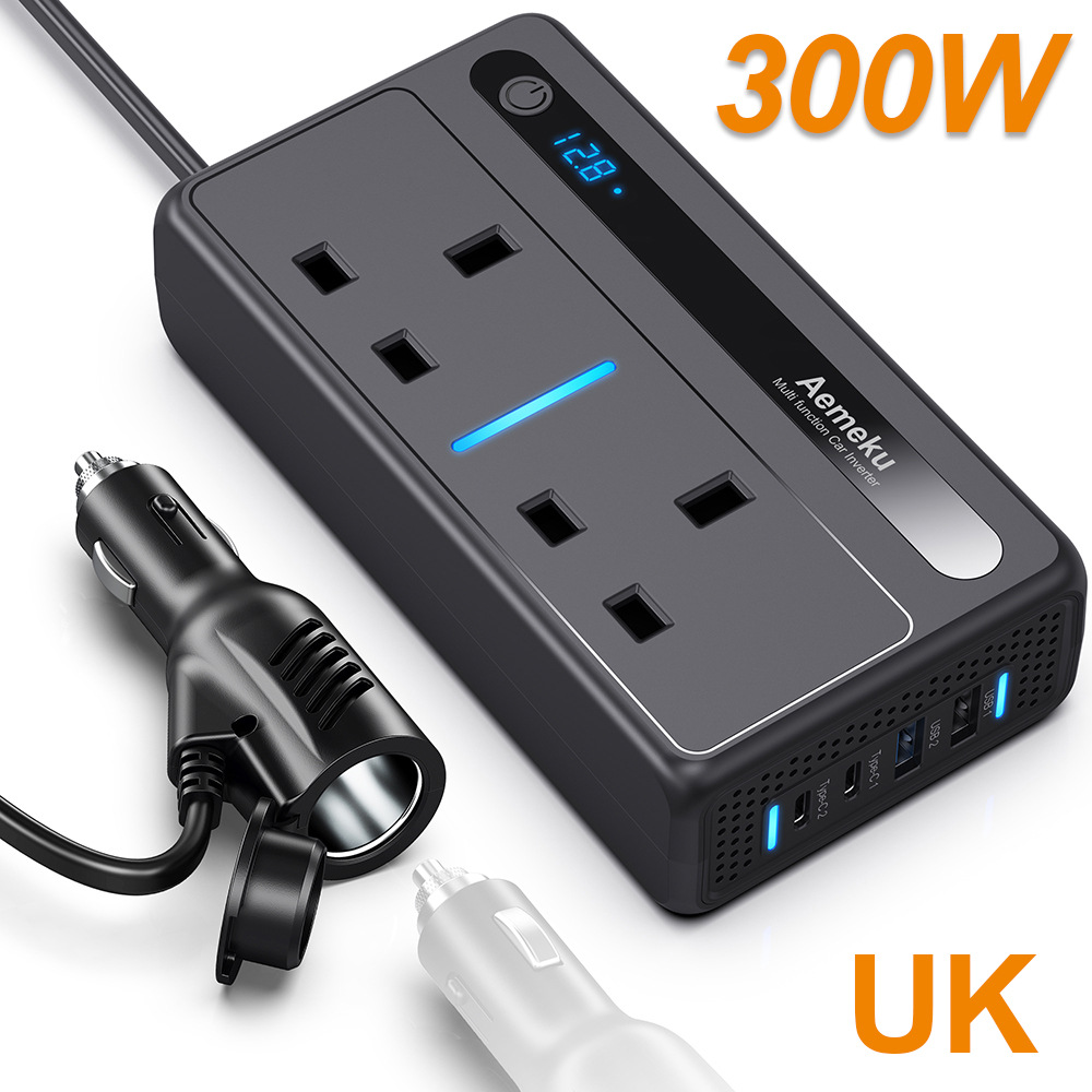 跨境300W车充逆变器车载插座英规车载逆变器PD快充车充 Inverter