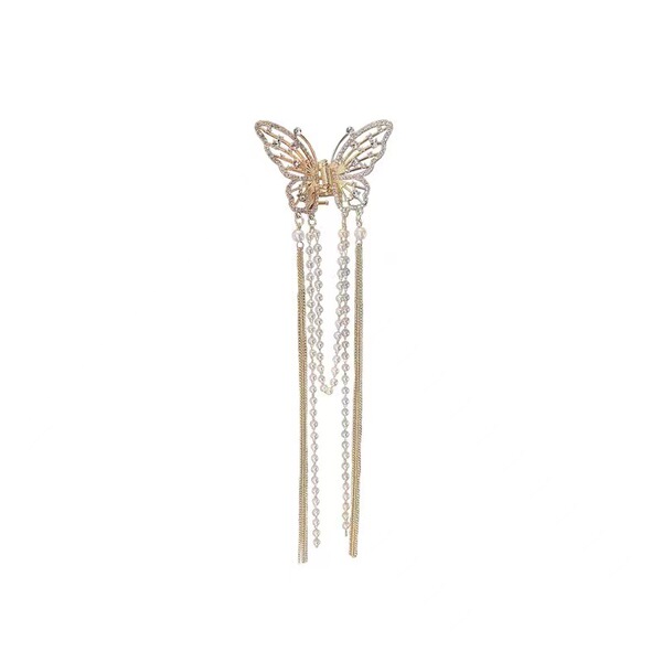 crab pin with butterfly with tassels pearl