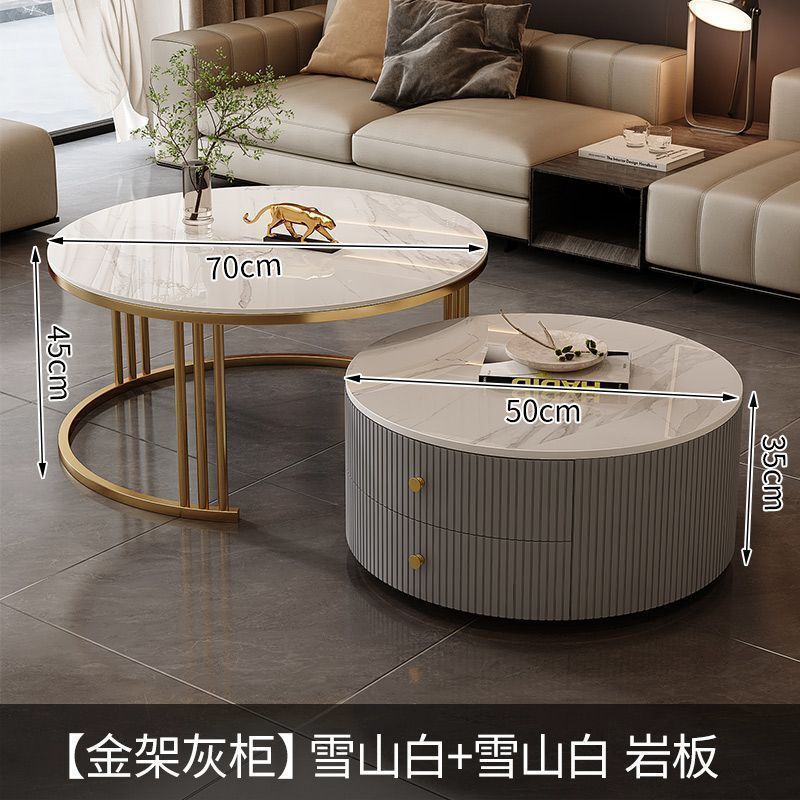 亿君岩板茶几轻奢现代简约圆形小户型茶几客厅家用极简折叠大理石|undefined