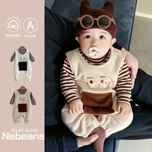 （背带裤+上衣）潮款秋冬保暖婴幼儿连身衣外出服条纹哈衣二件套