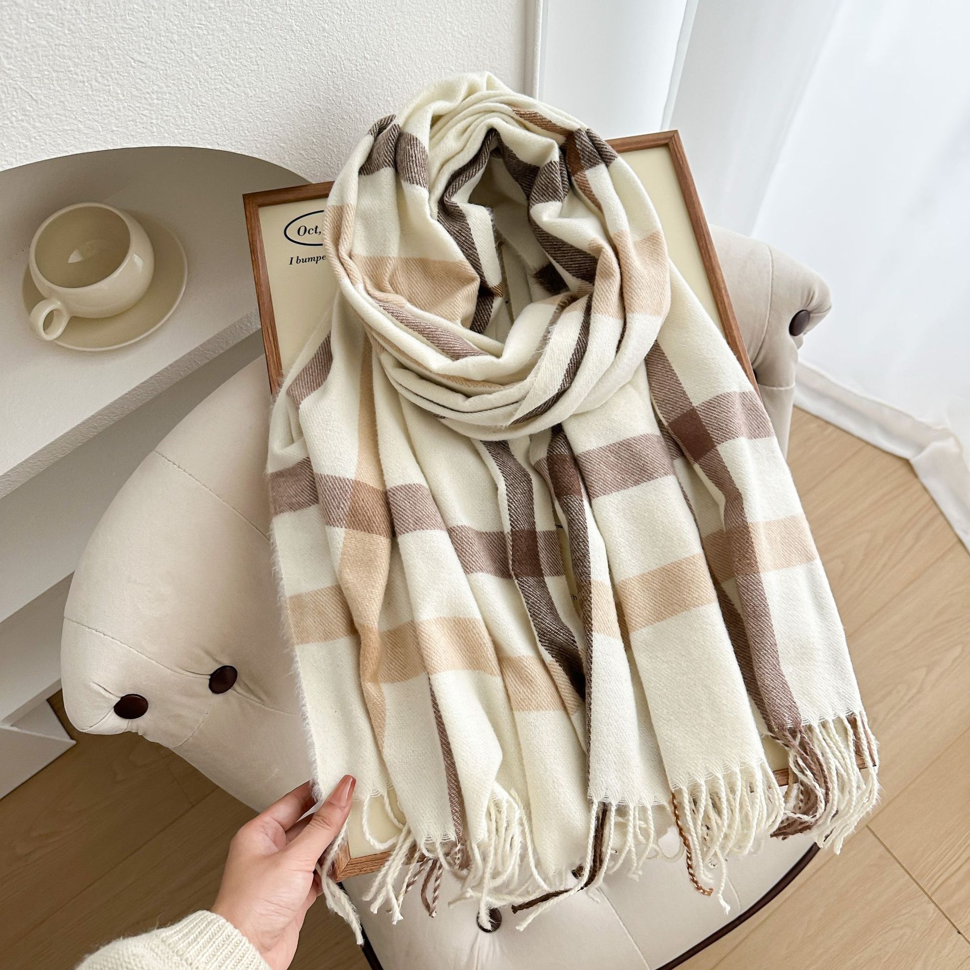 Bufanda de Cuadros de Imitación Cachemira Térmica para Invierno