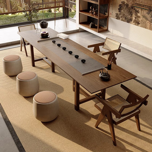 New Chinese Style Solid Wood Large Board Tea Table Tea Table and Chair Combination Living Room Home Office Modern Simple and High-End