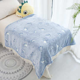 简约蓝色夜光珊瑚绒沙发盖婴儿毛毯休闲风月亮精美宝宝抱被毯子