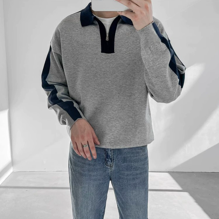 Осенне-зимняя верхняя одежда Топ Свободный пуловер с лацканами в Корейском стиле Свитер Мужской модный бренд INS Цветовой блок Свитер Куртка Модная