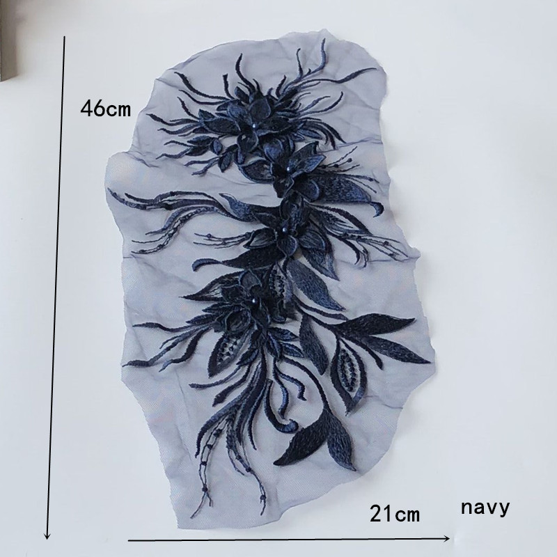 长条立体花朵钉珠烫钻网纱刺绣面料蕾丝礼服布贴补丁衣服装饰辅料-阿里巴巴