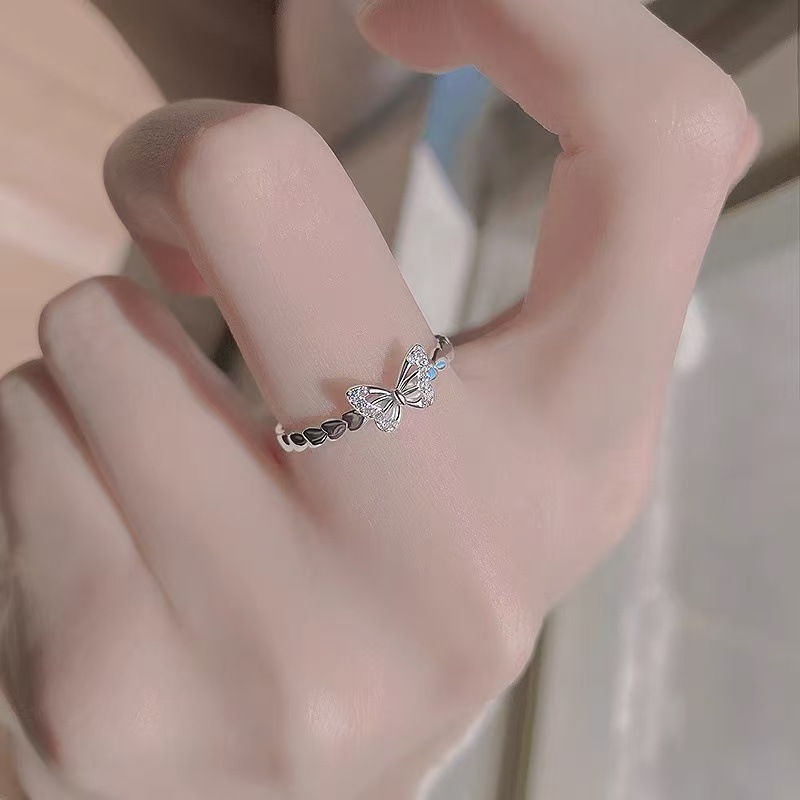 925 Silver Plated Butterfly Ring Women's Tail Ring Niche Design Sense Light Luxury Finger Ring
