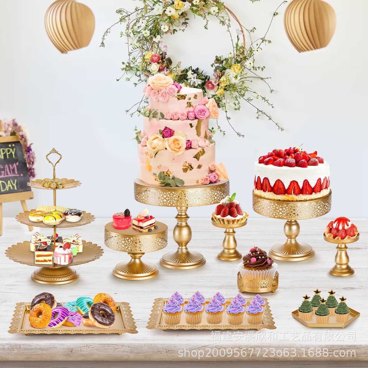 Estante de pastel de metal redondo mesa de postres decorativa estante de exhibición de postres frutas y dulces mesa de exhibición de comida fría mesa de té