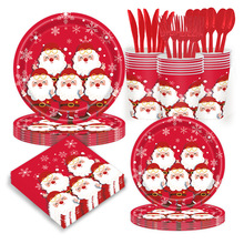 红色圣诞节装饰派对餐具套装圣诞老人雪花儿童节日一次性纸盘纸巾