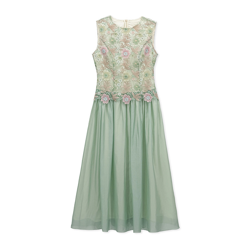Đầm maxi thêu hoa ren nổi — Xanh lá cây nhạtcolor