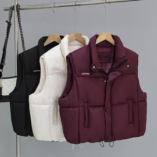 European and American Style Cotton Vest for Women 2024 Autumn and Winter New Korean Style Stand-Up Collar Short Thickeneded Cotton Vest Vest