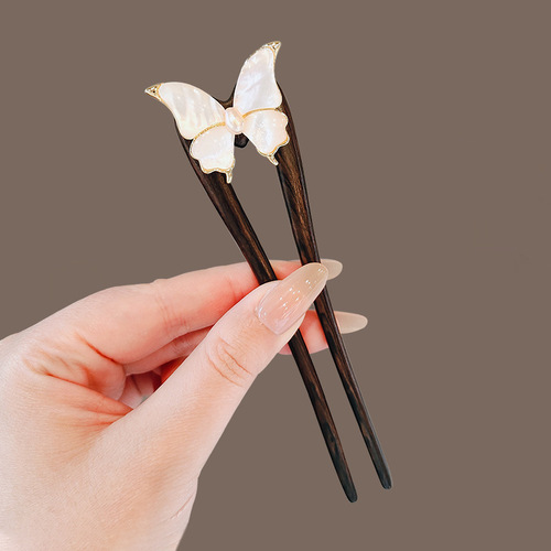 Tang wood U-shaped butterfly hairpin ancient-style coiled hairpin, simple modern wooden hairpin, Hanfu daily new Chinese style hair accessory