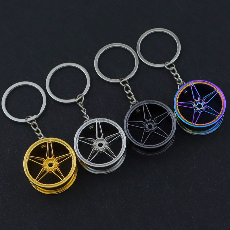 Factory in stock car metal keychain big five blessing wheel key chain pendant company small gift laser LOGO