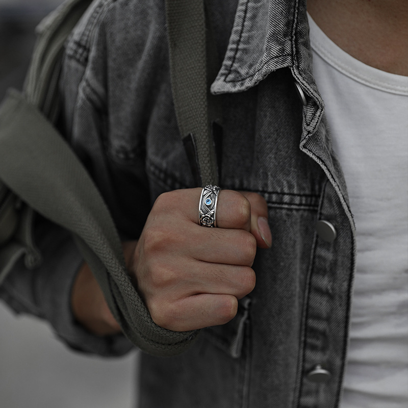 Horus Eye Ring for Men, Bold Retro Design, Adjustable Open Ring, Unique Versatile Jewelry