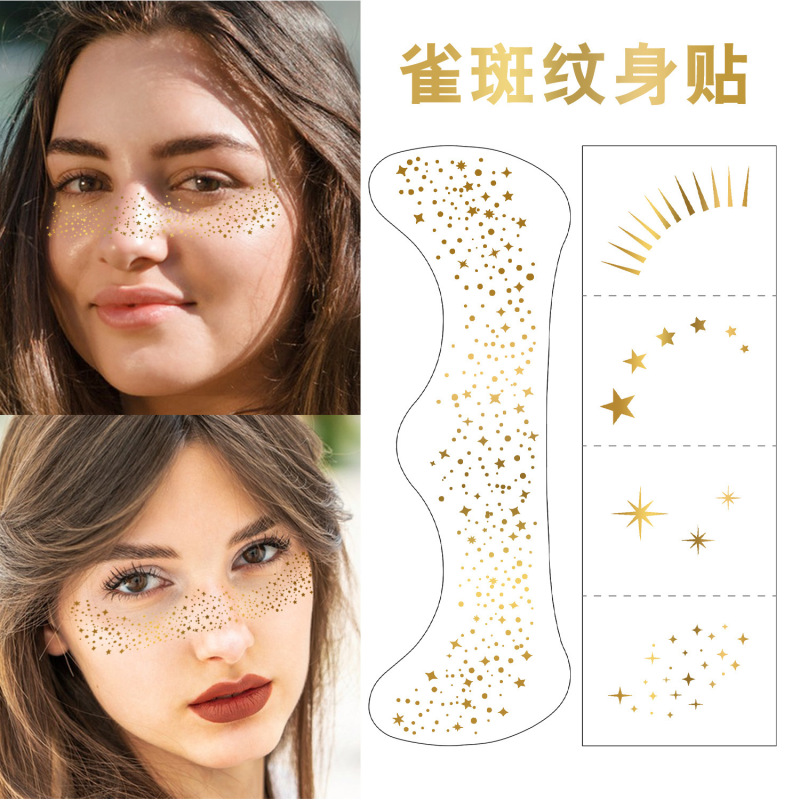Cross-Border New European and American Style Glitter Makeup Freckle Tattoo Stickers with Gold and Silver Foil for Party Face Tattoos