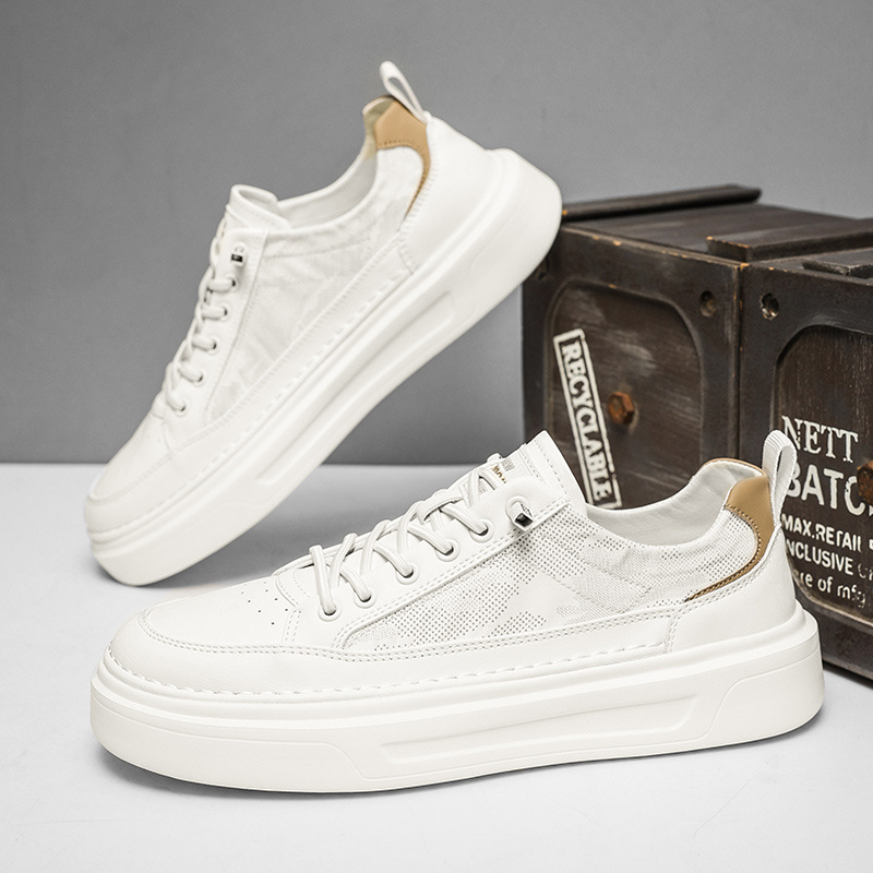 Men's Shoes 2026 New Style Breathable Slip-On White Sneakers Casual Sports Sneakers Fabric Upper Thick-Soled Trendy Shoes