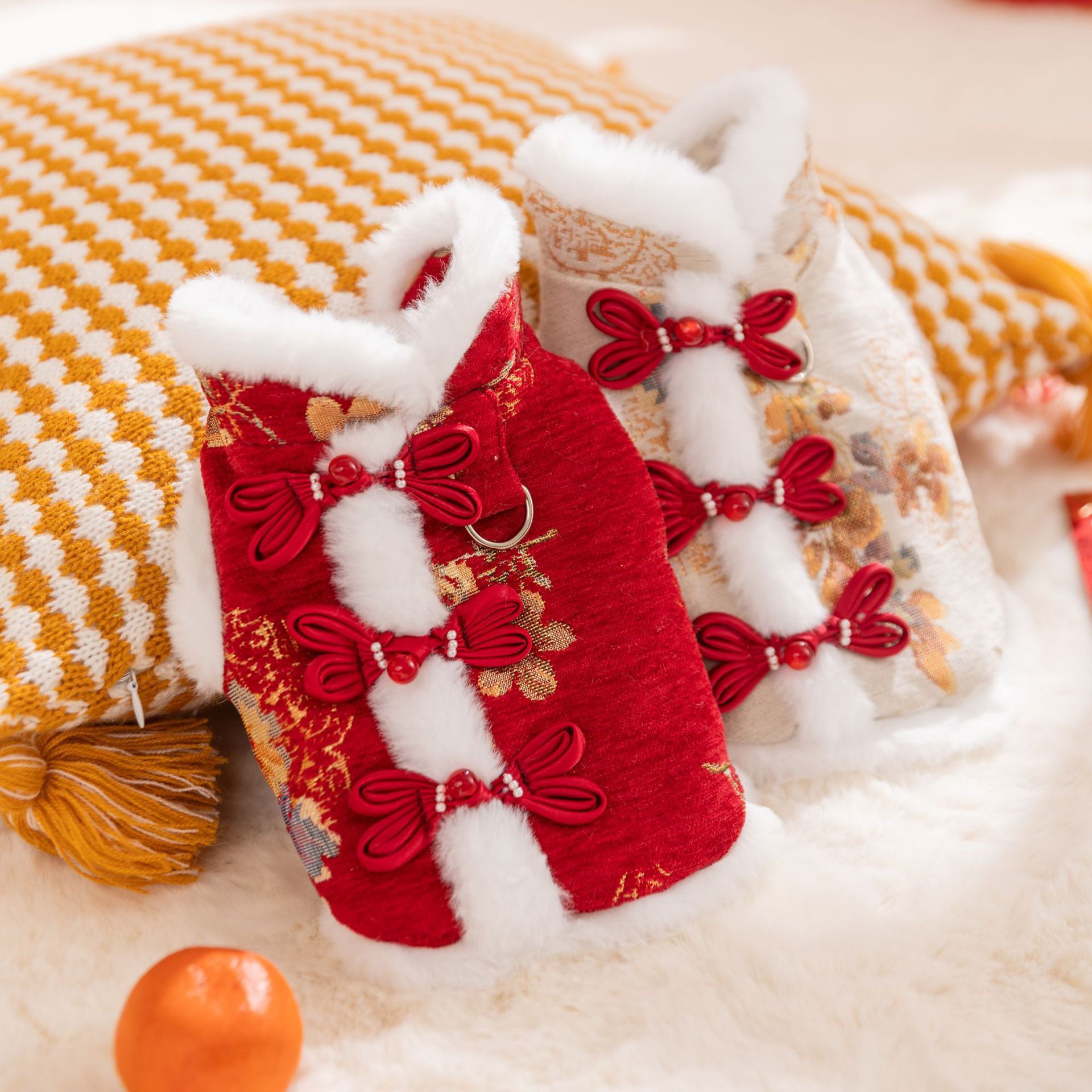 爆款秋冬季狗狗新年唐装小型犬猫咪保暖加厚棉衣中式过年宠物衣服