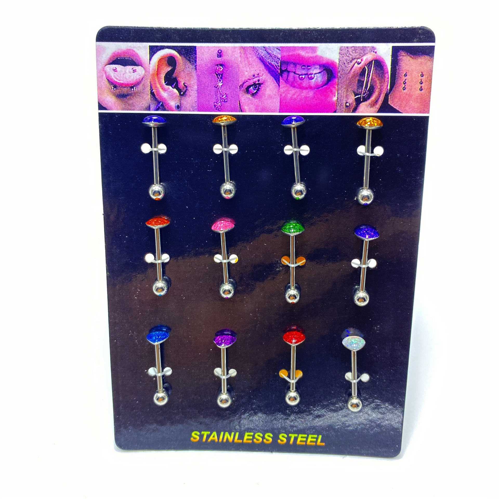 欧美热销不锈钢滴油舌钉男女通用爱心舌钉桃心滴油舌钉12个一卡|ms