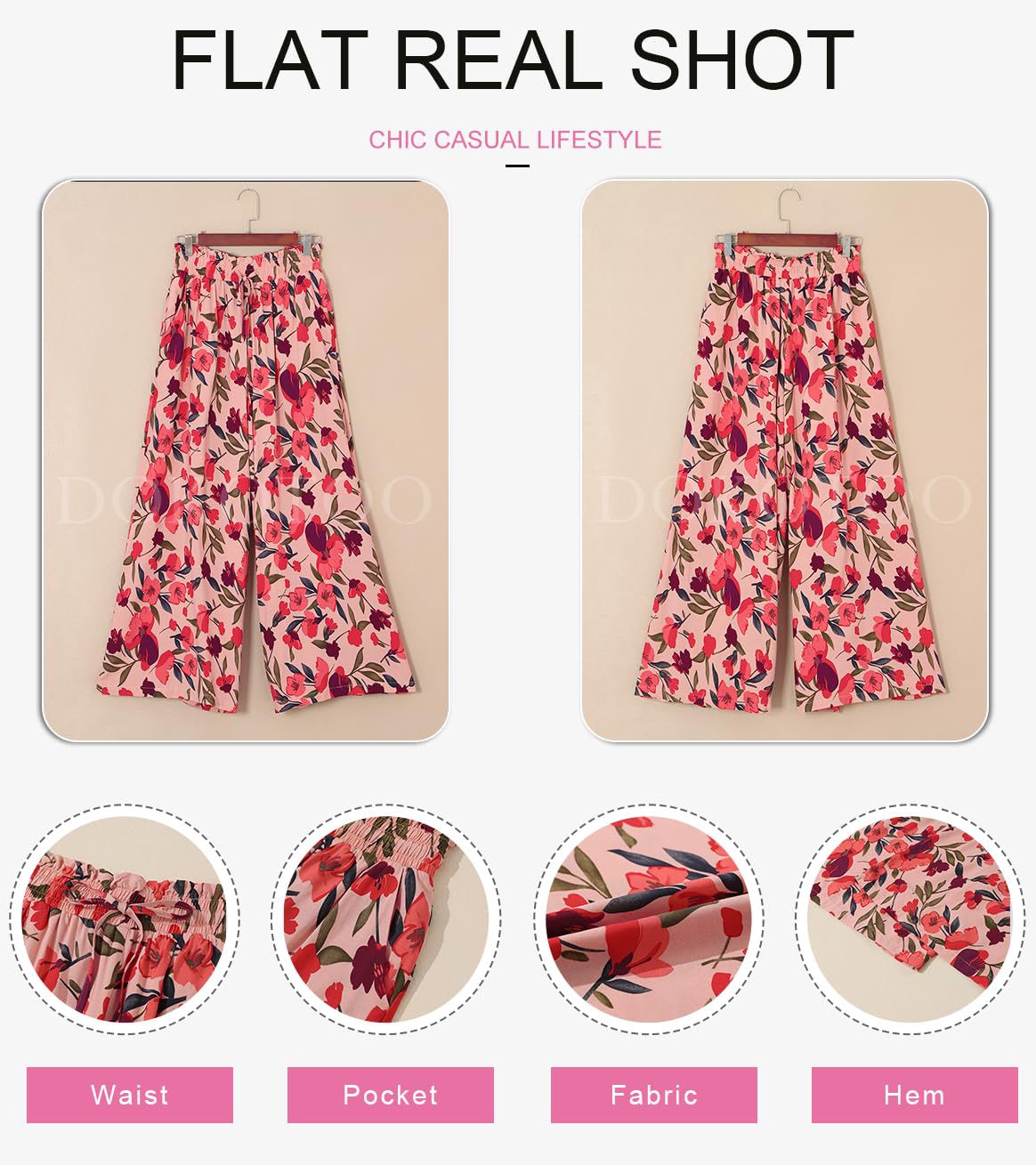 354g Weight Full Length Pants Length Spandex, Polyester Fabric Type High Waist Waist Line Casual Pants Pants Type Holiday, Daily Occasion Loose Fit Type Flower Pattern Summer Season Women's Gender Casual Style Women's Holiday Daily Casual Flower Full Length Casual Pants 2