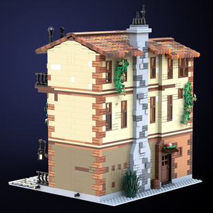 Moc-131698 Modular Building with a Medieval Style Balcony, Dining Room and Kitchen
