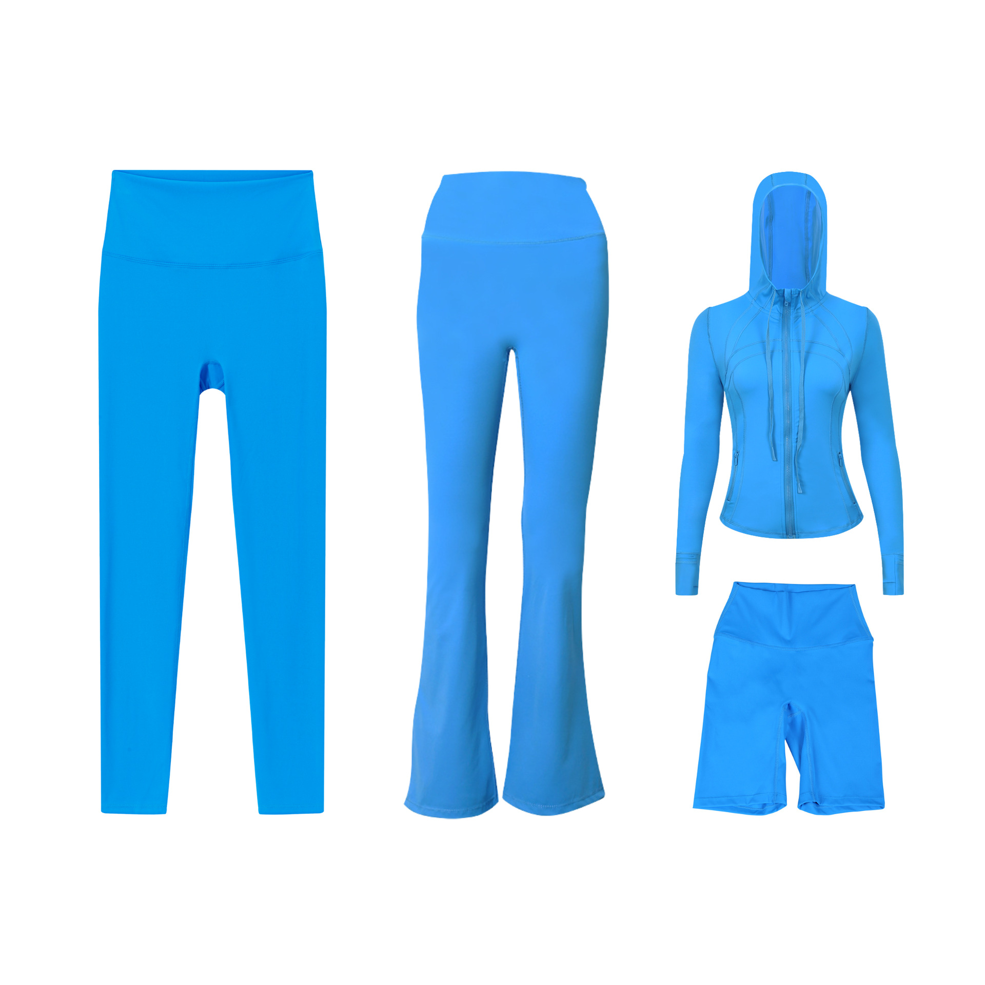 Dames sport set 4-delig met capuchonjas flared en capri broek_voghion.com