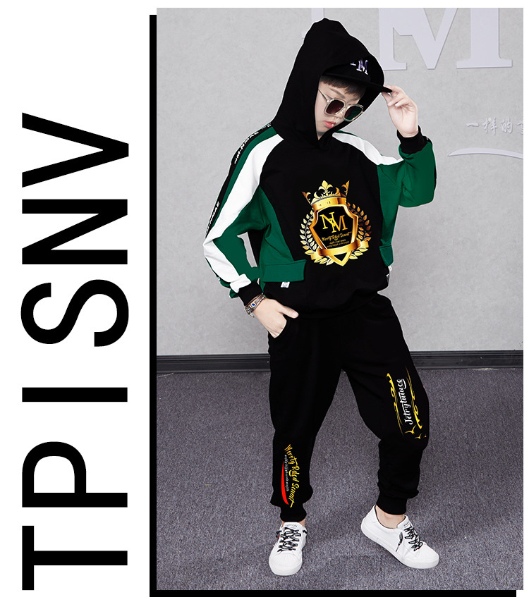 Boys' Autumn 2023 New Chinese and Korean Long sleeved Color Block Hooded Sweater for Children's Sports_voghion.com