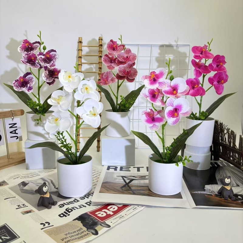 クロスボーダーのシミュレーション胡蝶蘭盆栽花付きデスクトップ装飾プラスチック造花盆栽撮影植木鉢置物花頭|undefined