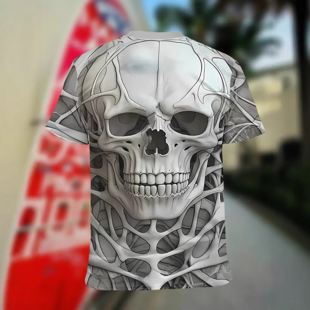 AliExpress venta caliente esqueleto de calavera 3D impresión digital para hombre camiseta de cuello redondo de manga corta suelta y transpirable de verano