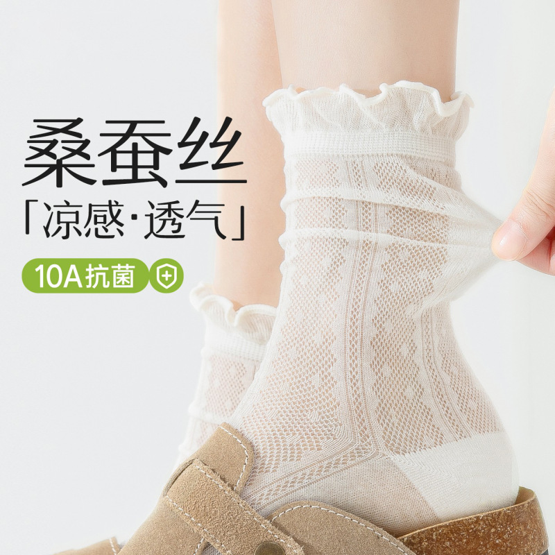Women's Silk Stockings for Spring and Summer, Ultra-Thin Mid-Calf Socks, White Ballet Style, Ruffled Edge, Slouch Socks, Cooling Long Socks Women's Silk Stockings for Spring and Summer, Ultra-Thin Mid-Calf Socks, White Ballet Style, Ruffled Edge, Slouch Socks, Cooling Long Socks