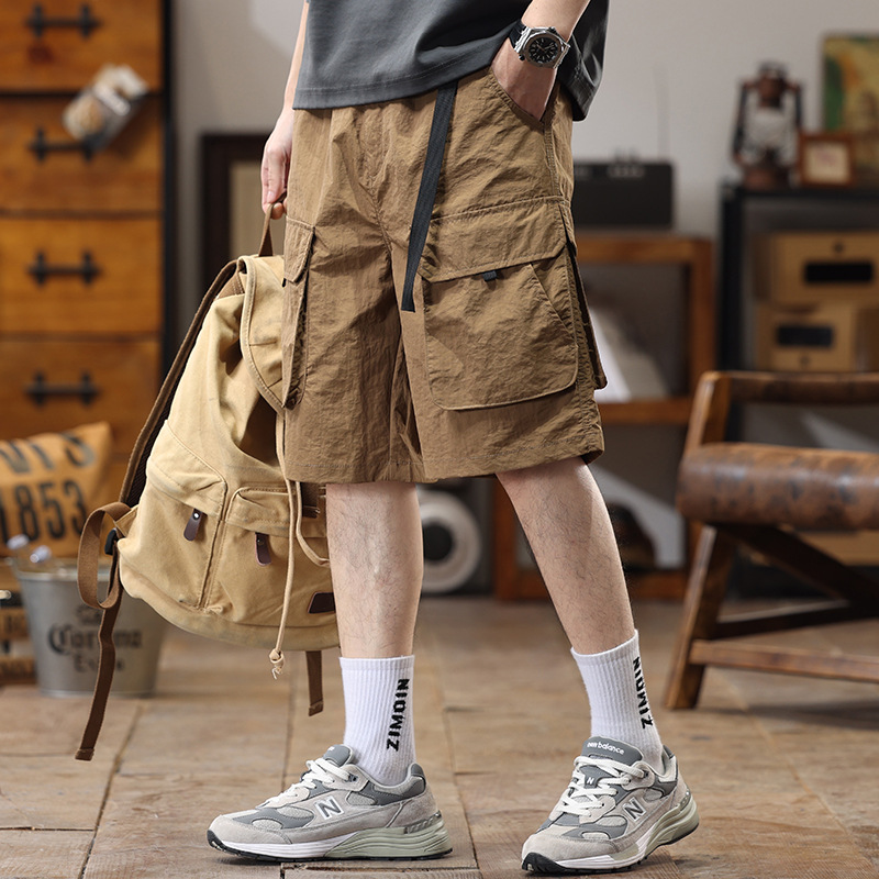 Summer New Arrival American Fashionable Outdoor Tooling Shorts Loose plus size Multi-Pocket Men's Thin Pants Grey