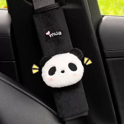 Car seat belt shoulder pad panda cute shoulder pad plush car steering wheel handle set decorative doll cartoon (Seat belt shoulder pad) - mua-panda-head-1-piece