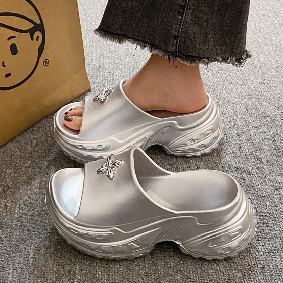 9cm Thick Bottom EVA New Style Slippers Women's Summer Small Height Increasing Lazy People Wear Slip-on Slip-on Slip-on Slippers for Women