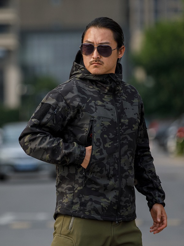 Camuflaje de piel de tiburón chaqueta de camuflaje acolchada táctica chaqueta con capuz Fabricante en stock