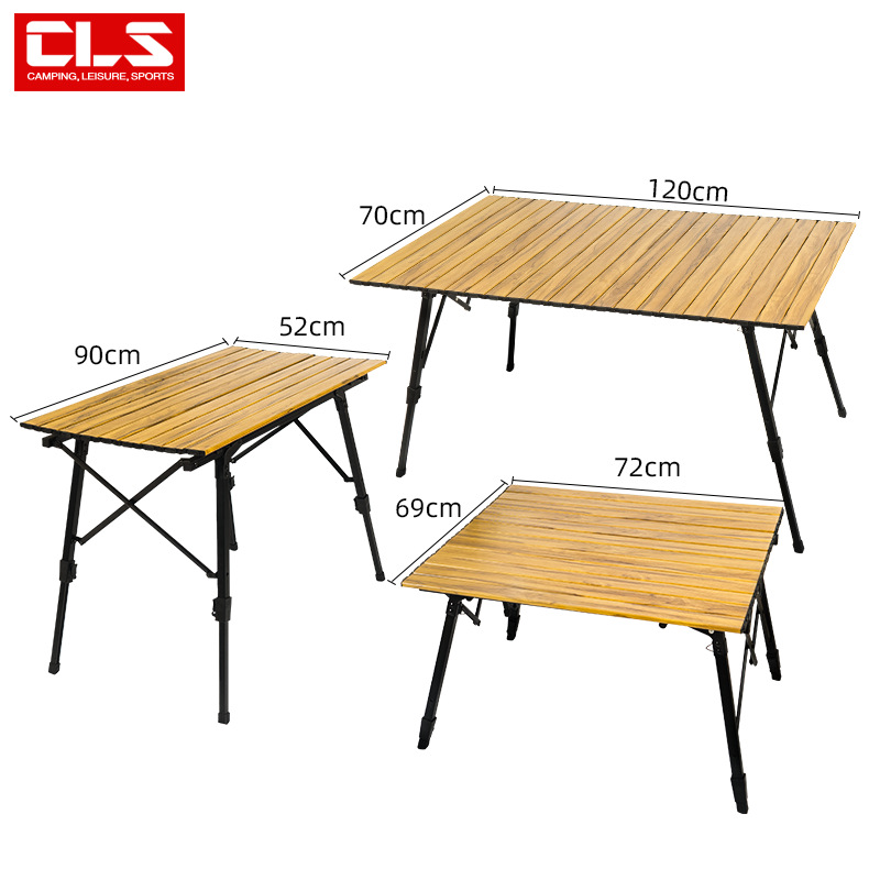 Mesa plegable al aire libre grano de madera aleación de aluminio mesa de rollo de huevo gran elevación camping mesa de comedor portátil camping auto-conducción mesa de aluminio