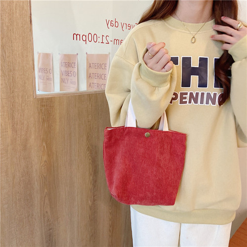 910262 Literary Corduroy Bag Hand-held Mini Casual Ladies Small Hand Bag Retro Cloth Bag Lunch Bag
