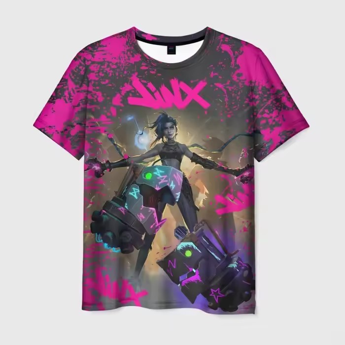 LOL Runaway Lolita Jinx Colorful Graffiti Impresión 3D Camiseta suelta y transpirable de manga corta con cuello redondo Spot