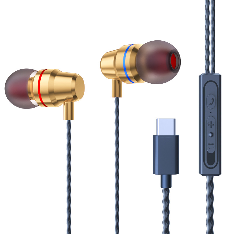 [Seleccionado] Tipo de cabeza plana digital tipo c de metal de graves pesados, adecuado para auriculares con cable para teléfonos móviles Huawei Xiaomi