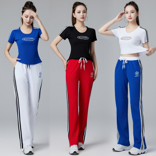 Summer and Autumn New Sports Set T-shirt Top Short Sleeve Tencel Cotton Yang Liping Square Dance Clothing Women's Dance Wear
