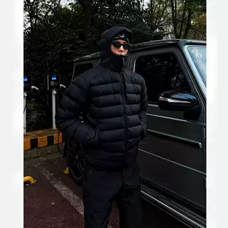黑色美式连帽排骨羽绒服男冬季短款轻薄cleanfit户外保暖运动外套