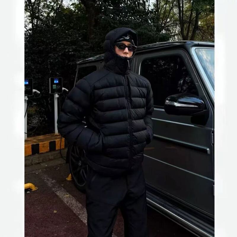 Black American Hooded Rib down Jacket Men's Winter Short Lightweight Cleanfit Outdoor Warm Sports Jacket