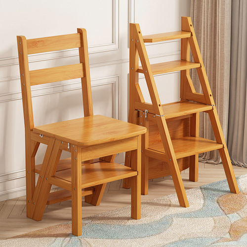 Household ladder indoor solid wood ladder stool folding ladder thickened reinforced ladder chair white dual-purpose climbing multi-functional climbing